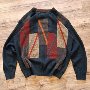 Vintage Point of Italy COOGI styled 3D wool Multicolor Geometric Crewneck sz XL